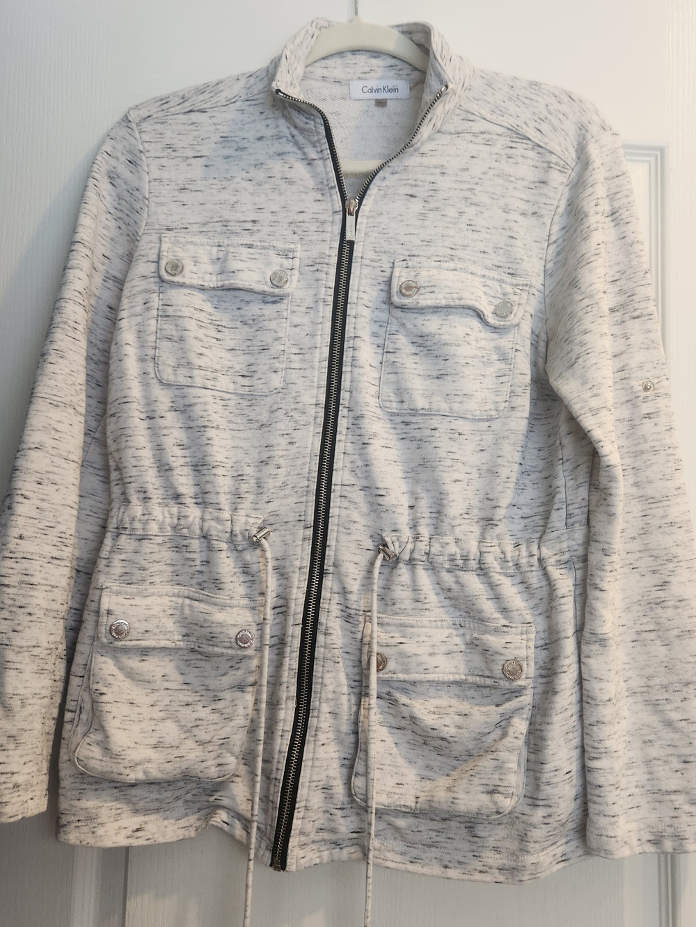 Calvin Klein Women's Cream Speckled Zip-Front Drawstring Jacket S Guc